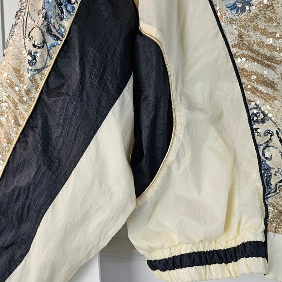 Vintage 80s East West Windbreaker cream silver blue women's Large - Picture 7 of 13